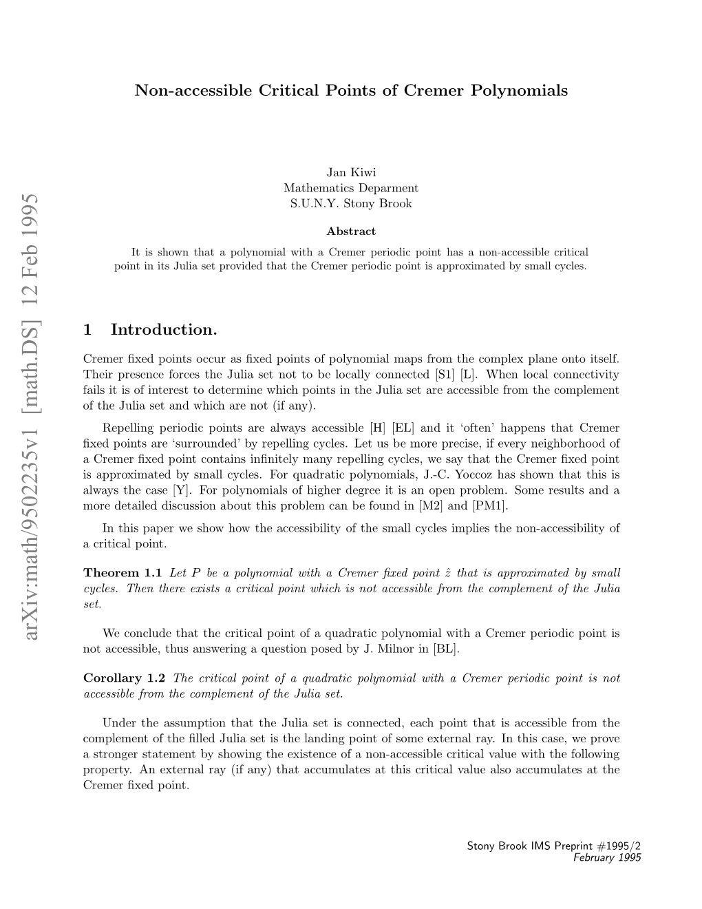 [Math.DS] 12 Feb 1995 Hoe 1.1 Theorem Point