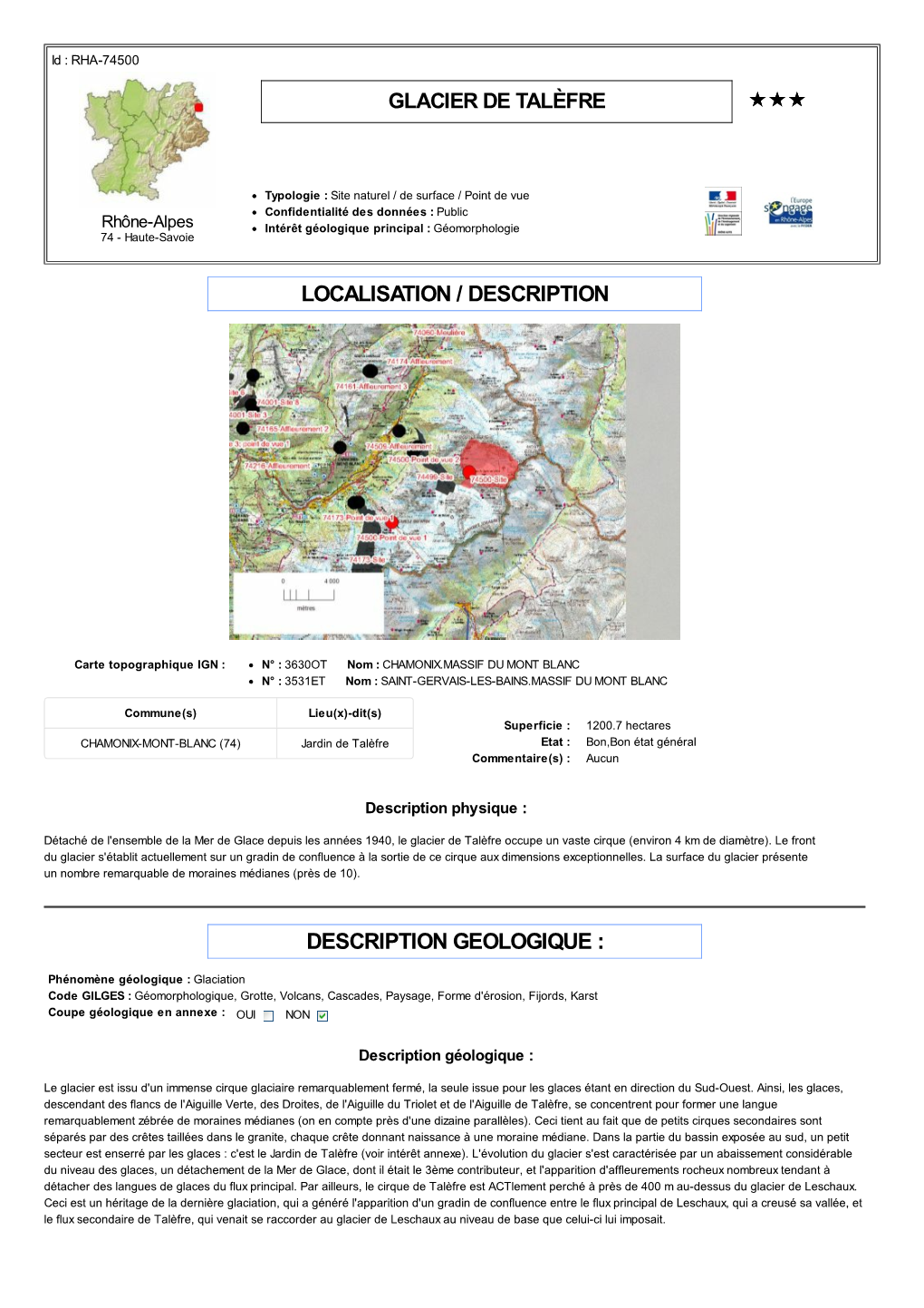 Localisation / Description Description Geologique : Glacier De Talèfre