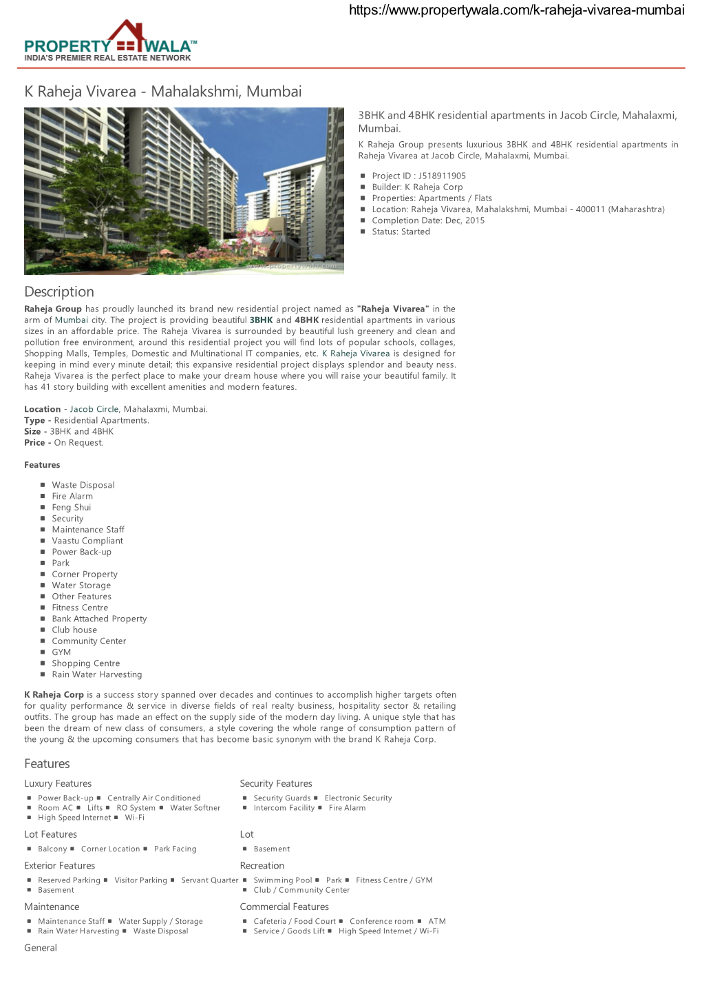 K Raheja Vivarea - Mahalakshmi, Mumbai 3BHK and 4BHK Residential Apartments in Jacob Circle, Mahalaxmi, Mumbai