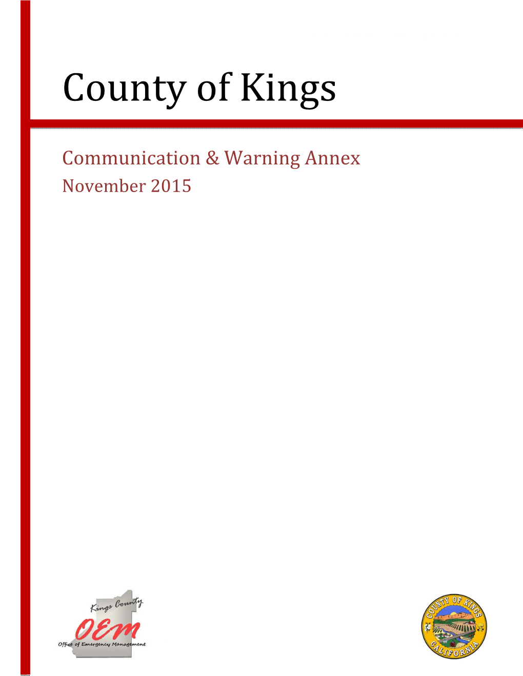 2015 Kings County Communications and Warning Annex To