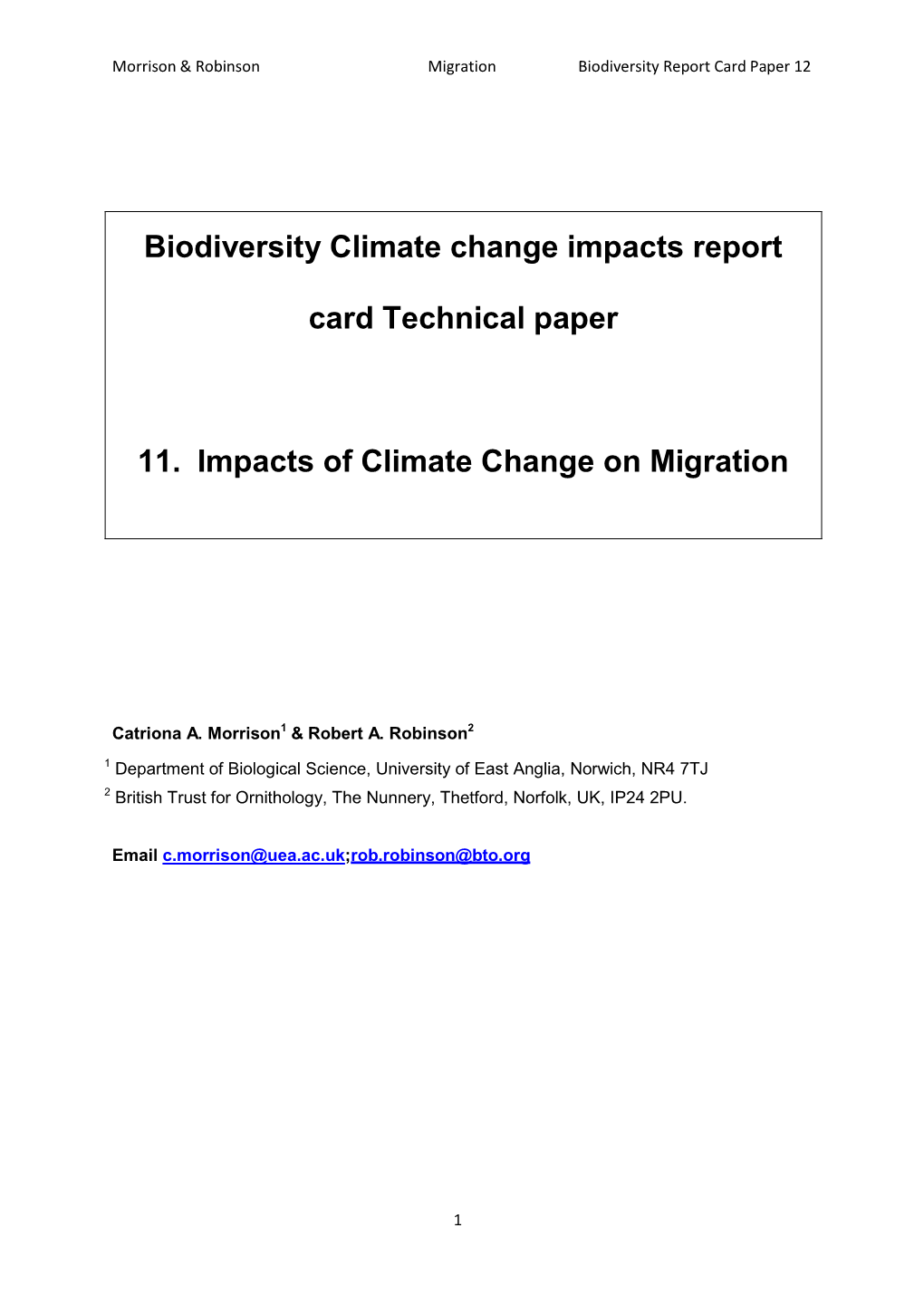 Biodiversity Climate Change Impacts Report Card Technical Paper 11