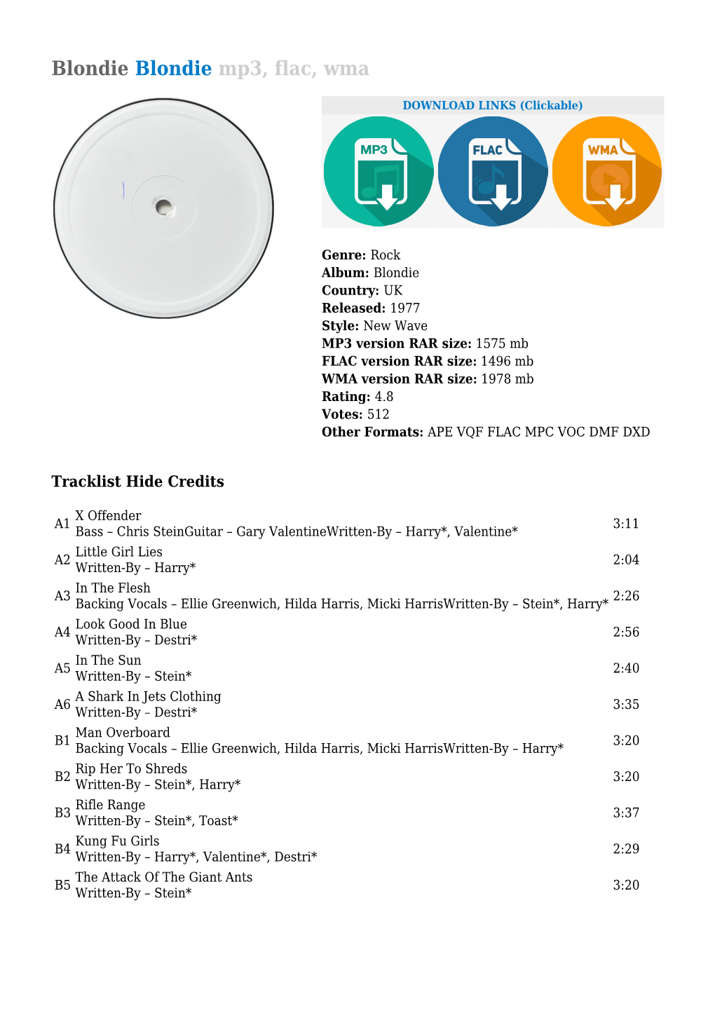 Blondie Blondie Mp3, Flac, Wma