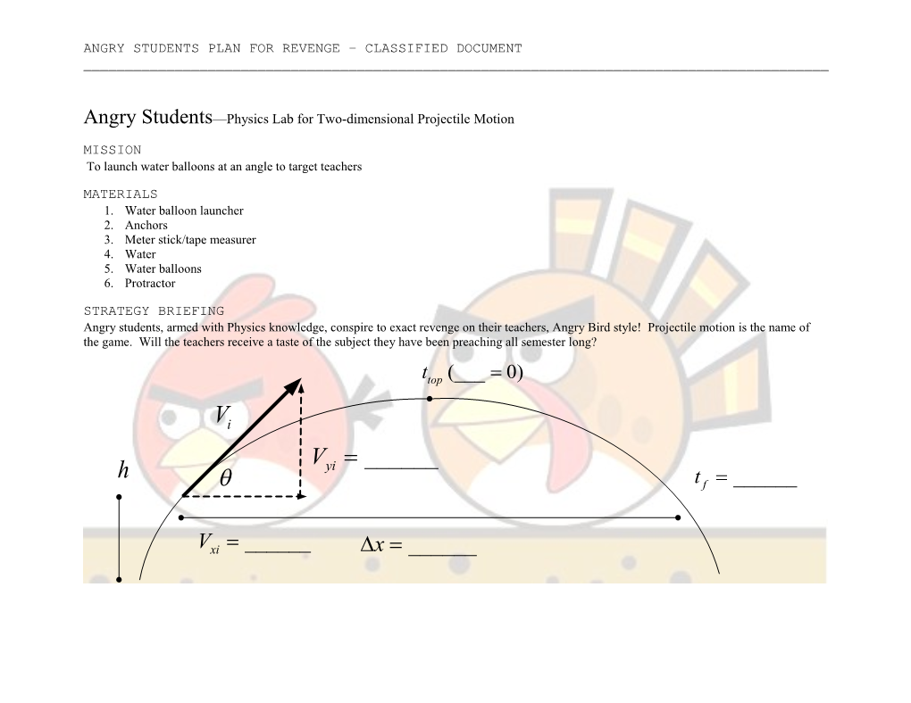 Angry Students Physics Lab for Two-Dimensional Projectile Motion