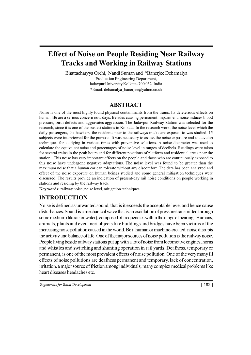 Effect of Noise on People Residing Near Railway Tracks and Working in Railway Stations