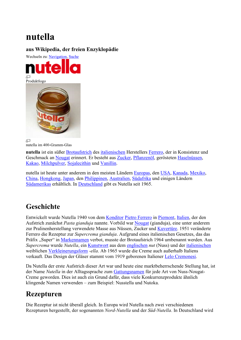 Nutella Aus Wikipedia, Der Freien Enzyklopädie Wechseln Zu: Navigation, Suche