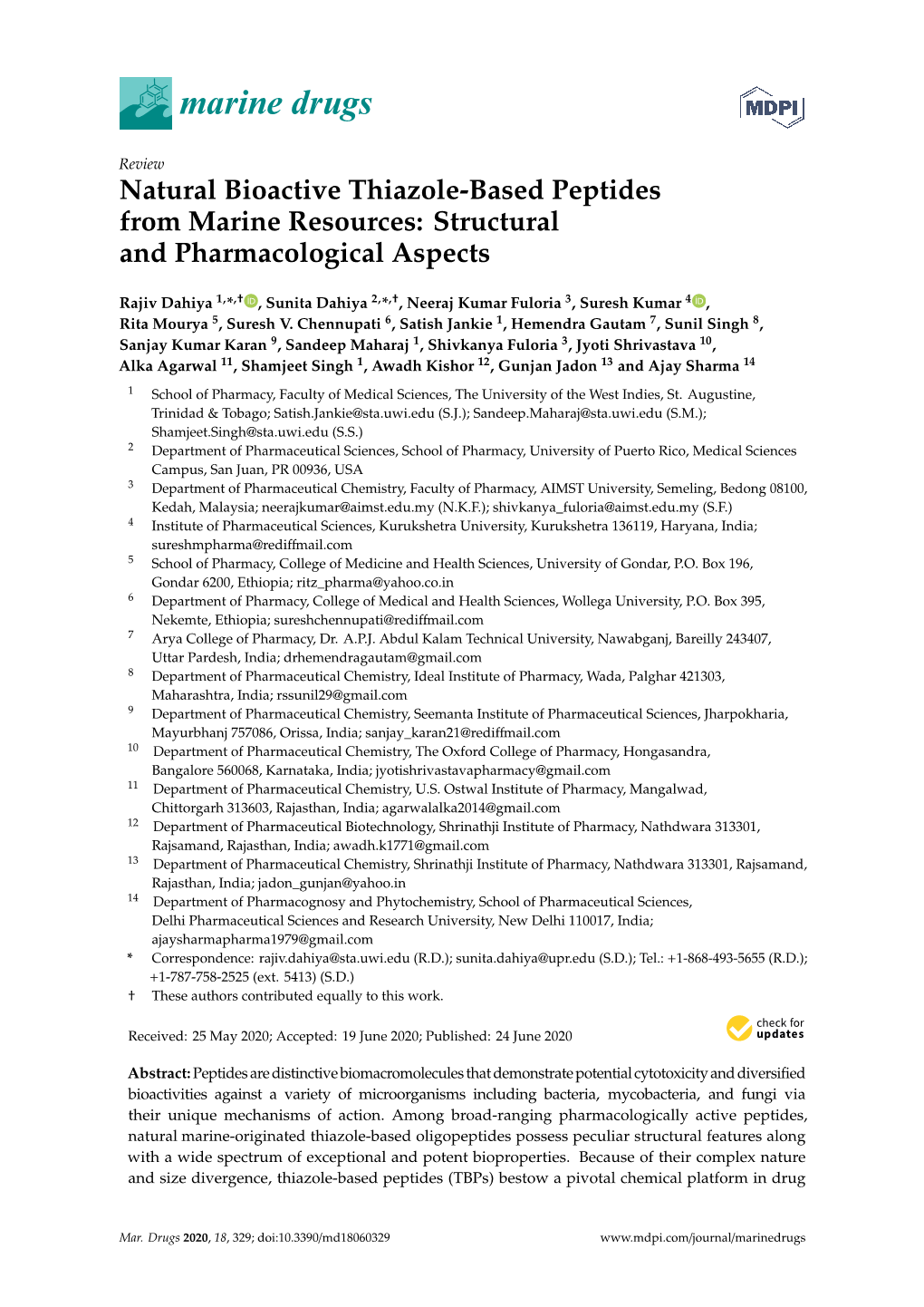 Natural Bioactive Thiazole-Based Peptides from Marine Resources: Structural and Pharmacological Aspects