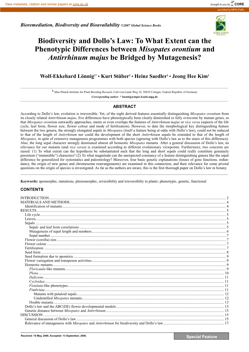 Biodiversity and Dollo's