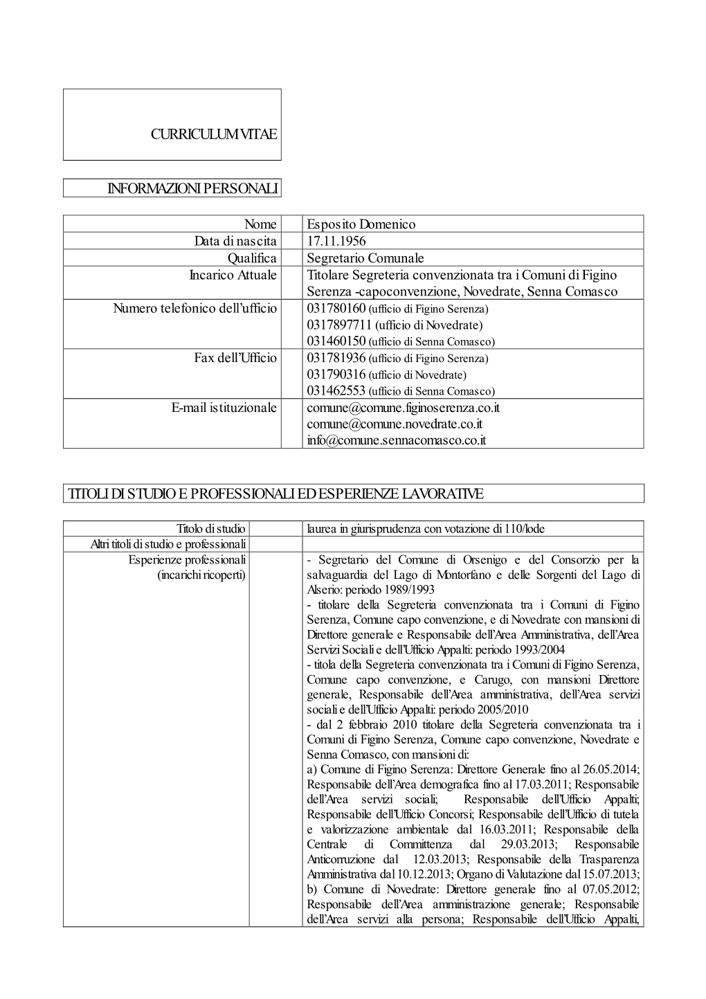 Curriculum Vitae Informazioni