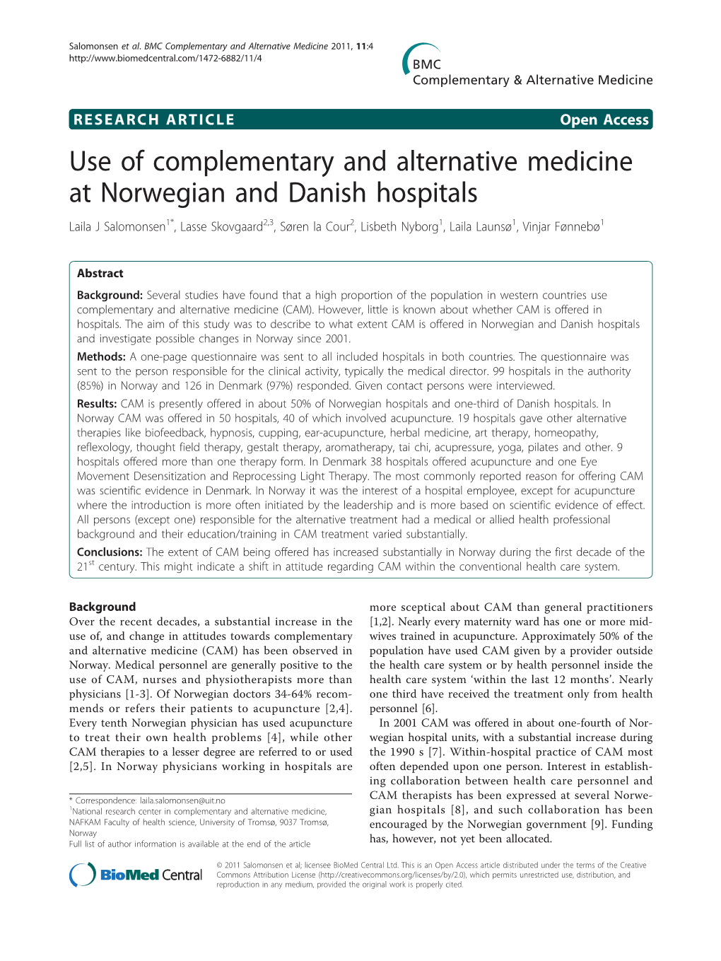 Use of Complementary and Alternative Medicine at Norwegian and Danish