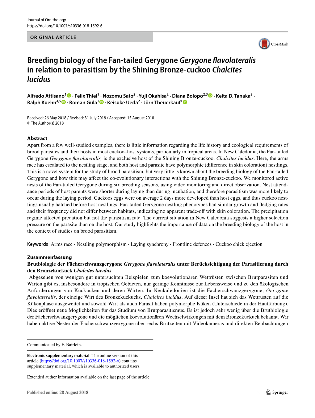 Breeding Biology of the Fan-Tailed Gerygone Gerygone Flavolateralis