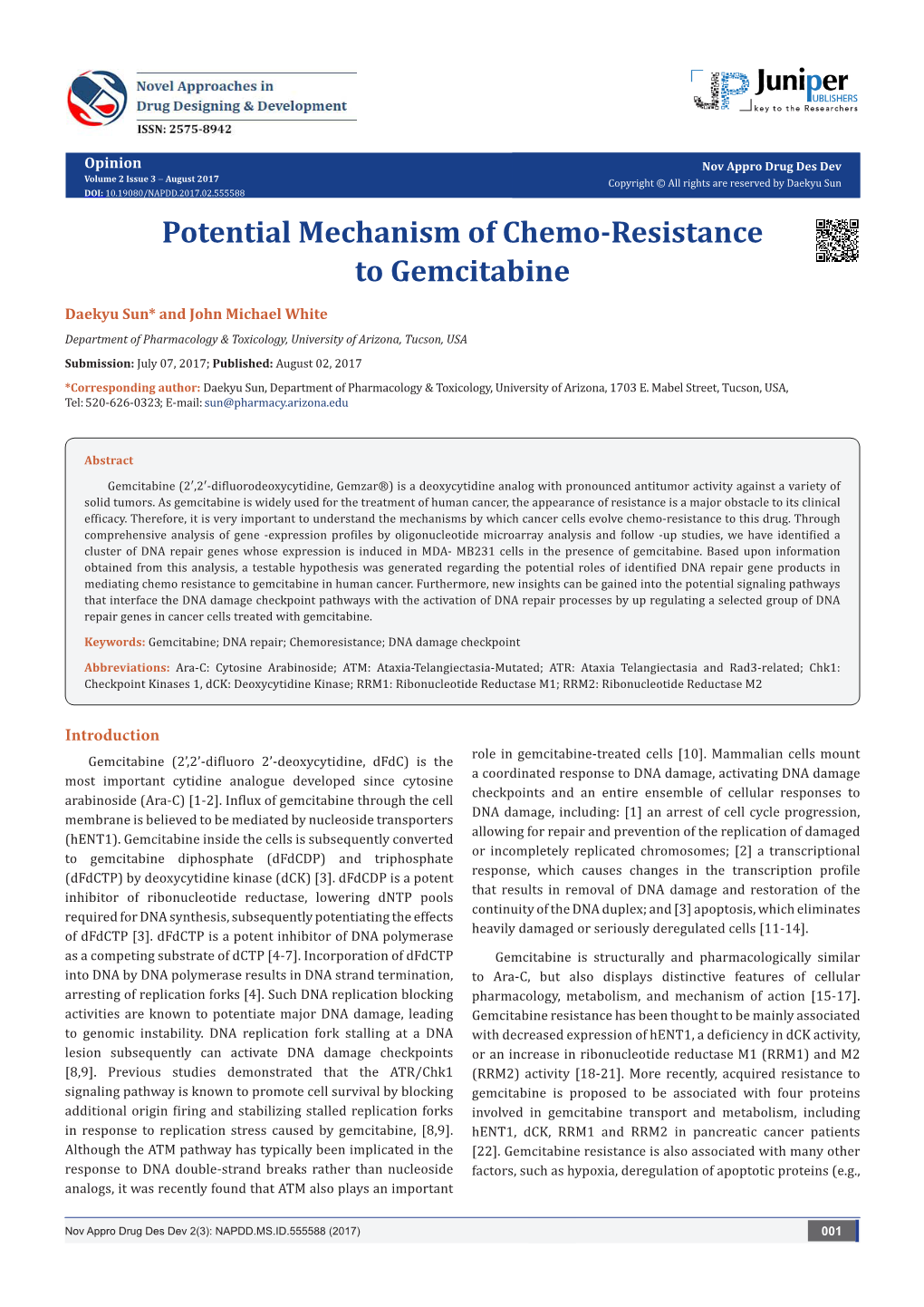 Potential Mechanism of Chemo-Resistance to Gemcitabine