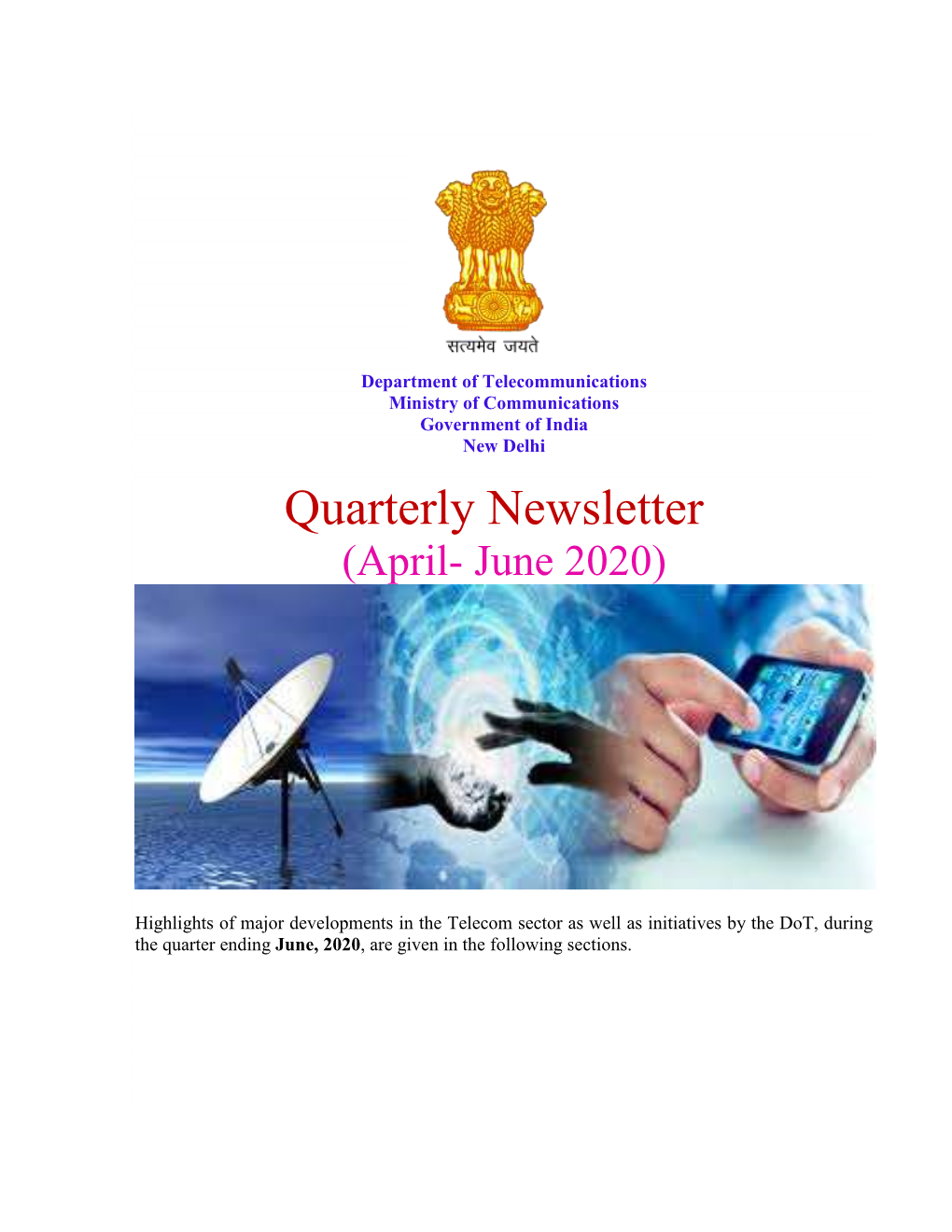 Quarterly Newsletter (April- June 2020)