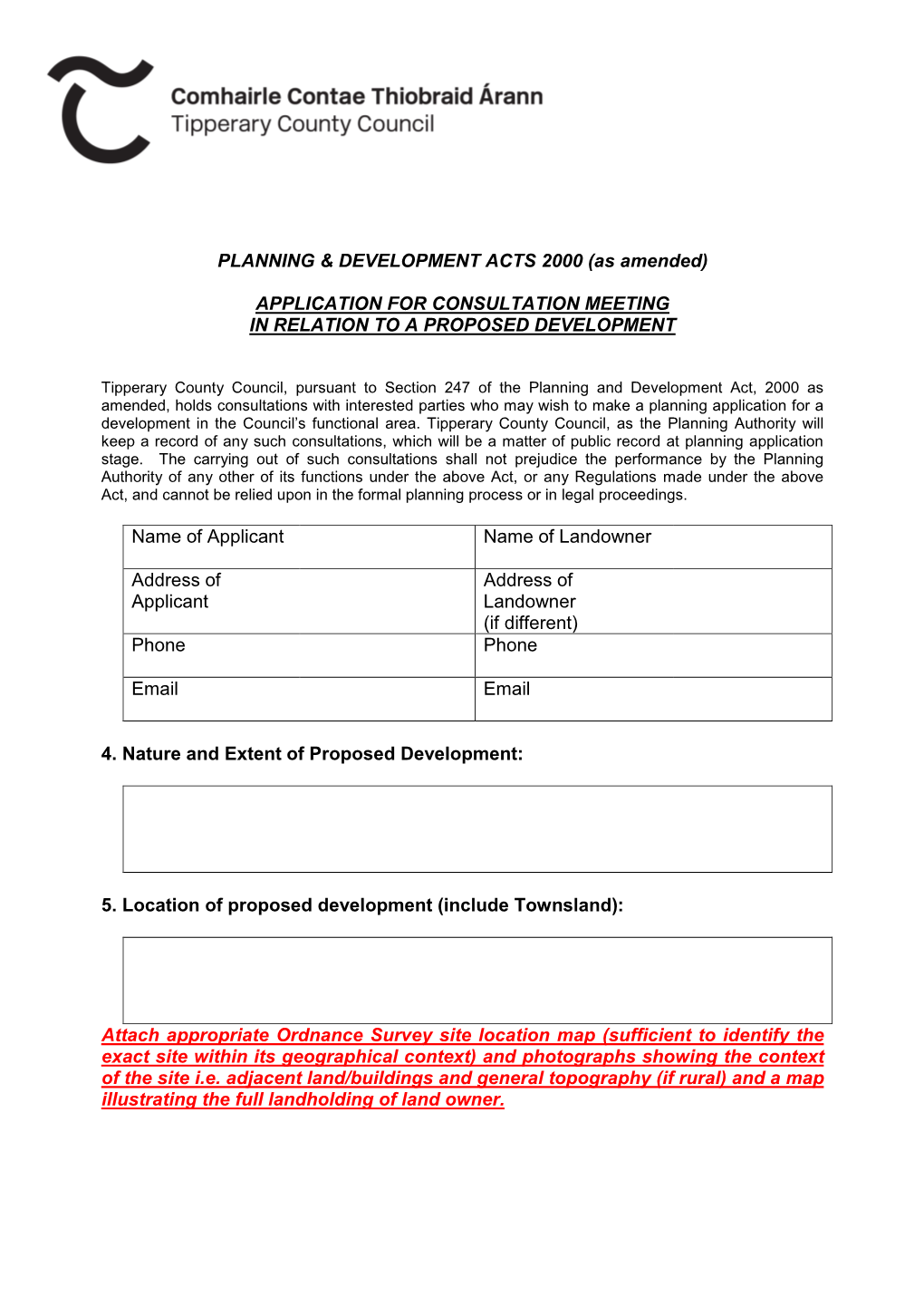 Tipperary County Council Request for Pre-Planning Consultation Form.Pdf