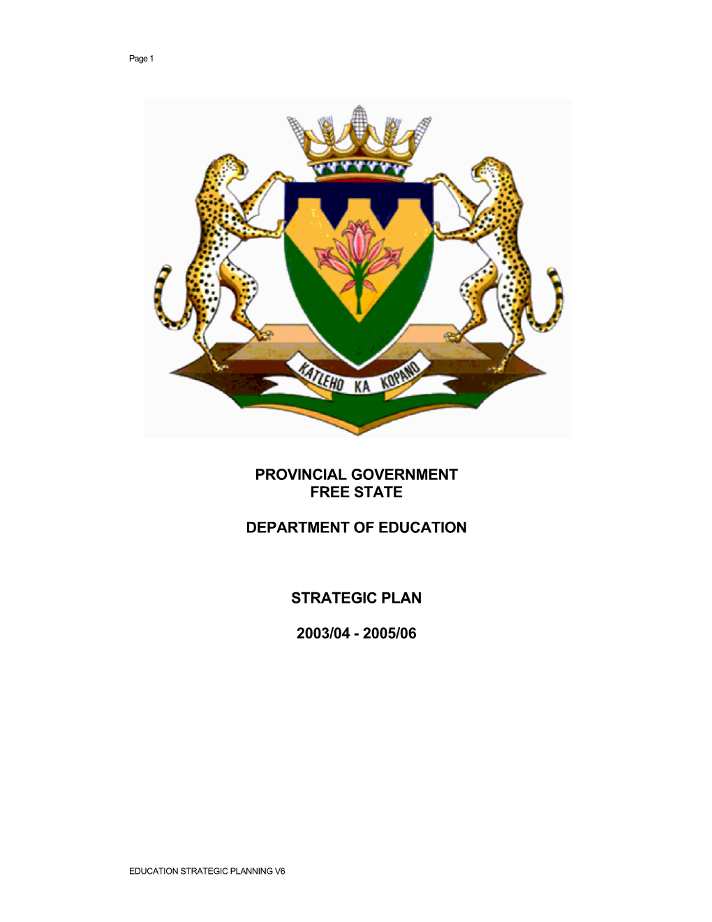 Provincial Government Free State Department Of