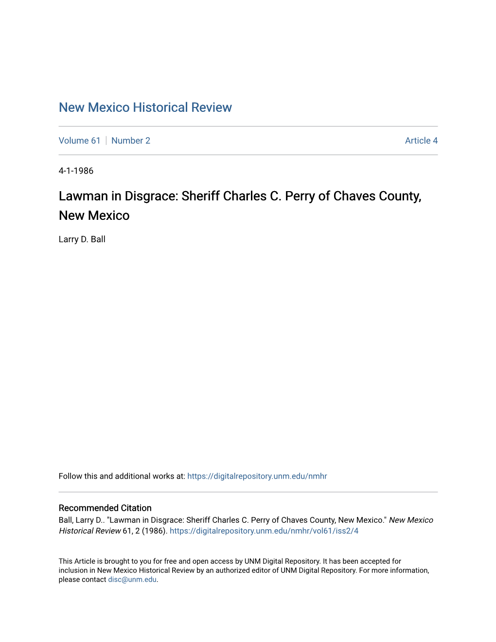 Sheriff Charles C. Perry of Chaves County, New Mexico