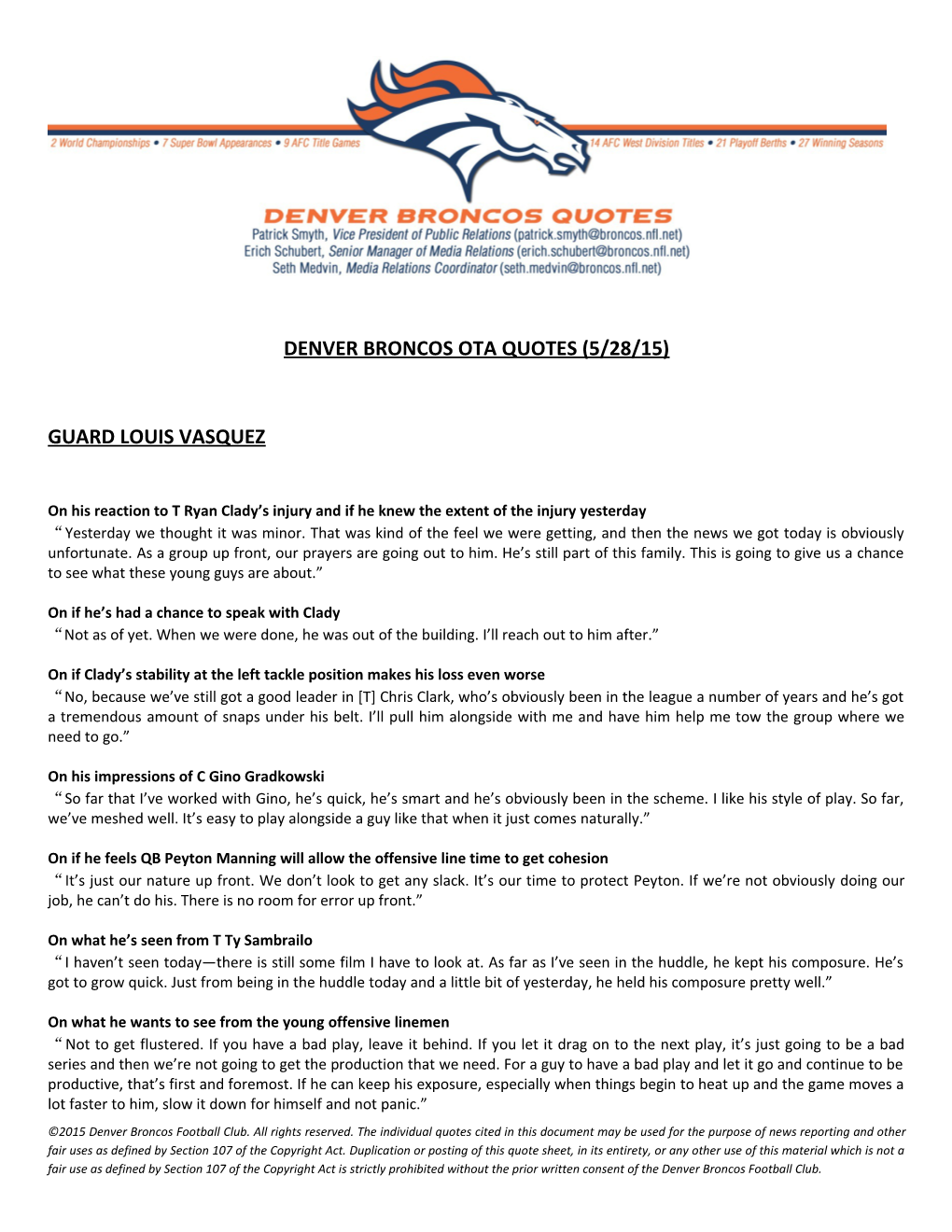 Denver Broncos Ota Quotes (5/28/15)