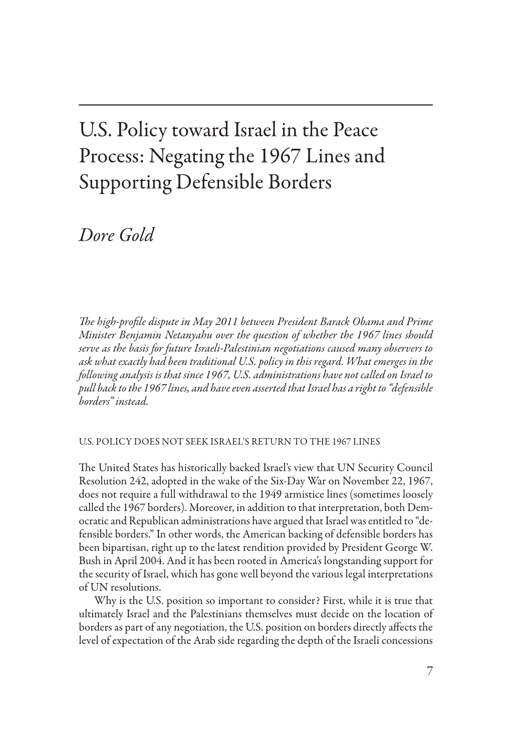 US Policy Toward Israel in the Peace Process