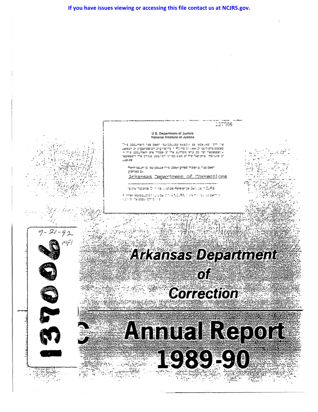 ARKANSAS DEPARTMENT of CORRECTION POST OFFICE BOX 8707 PINE BLUFF, ARKANSAS 71611 • PHONE: (501) 247-1800 BILL CLINTON JAMES L MASON: Governor A