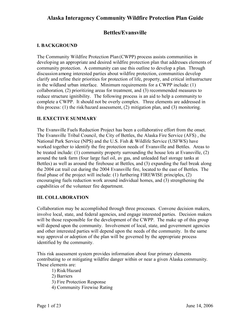 Bettles Evansville CWPP Risk Assessment