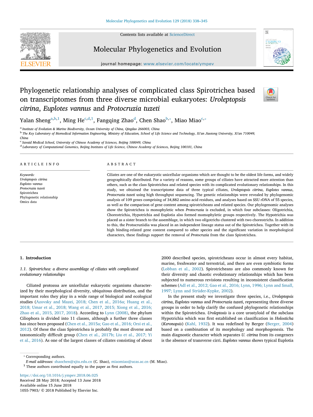 Phylogenetic Relationship Analyses of Complicated Class Spirotrichea