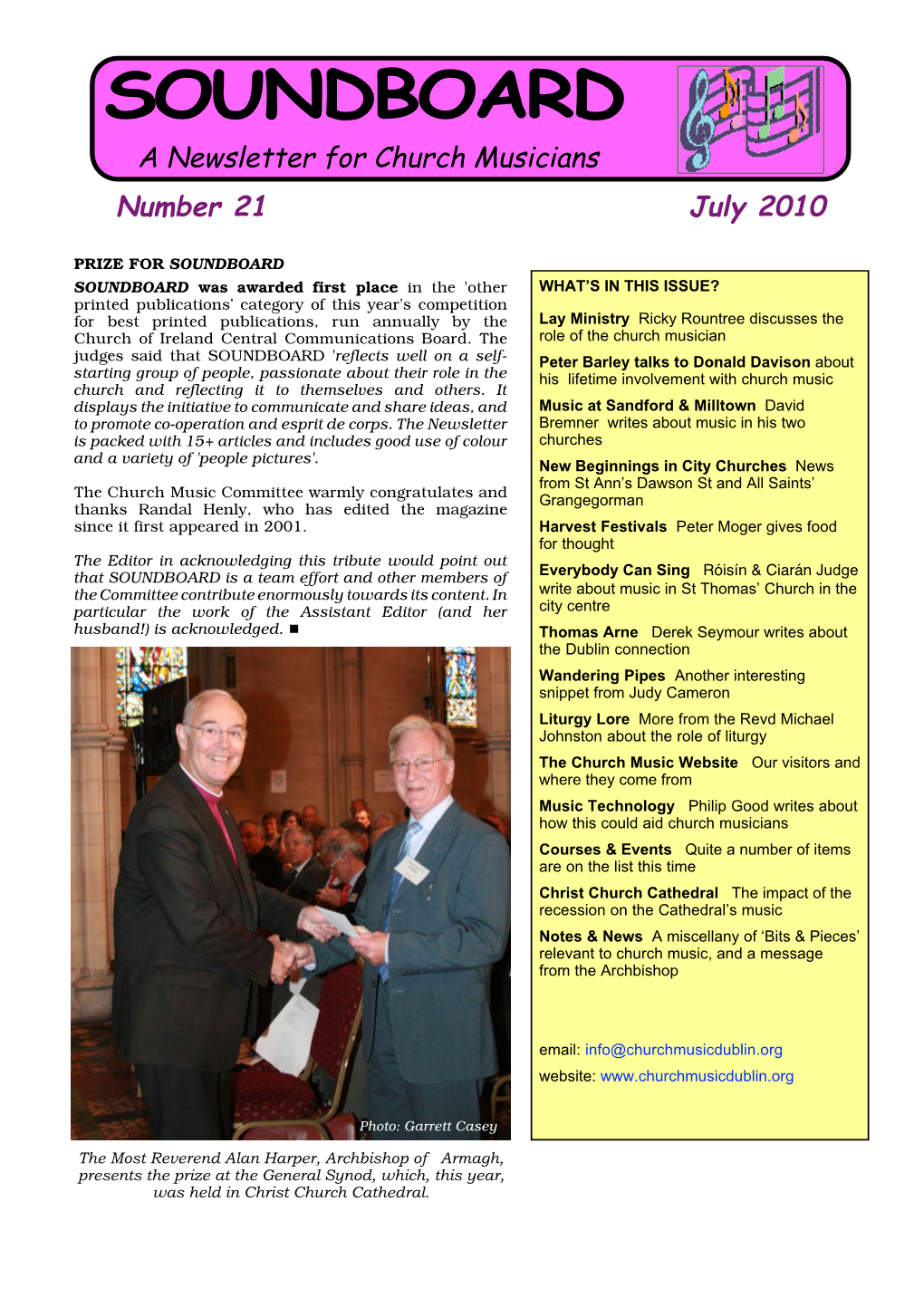 SOUNDBOARD a Newsletter for Church Musicians Number 21 !!!!!!!! July 2010