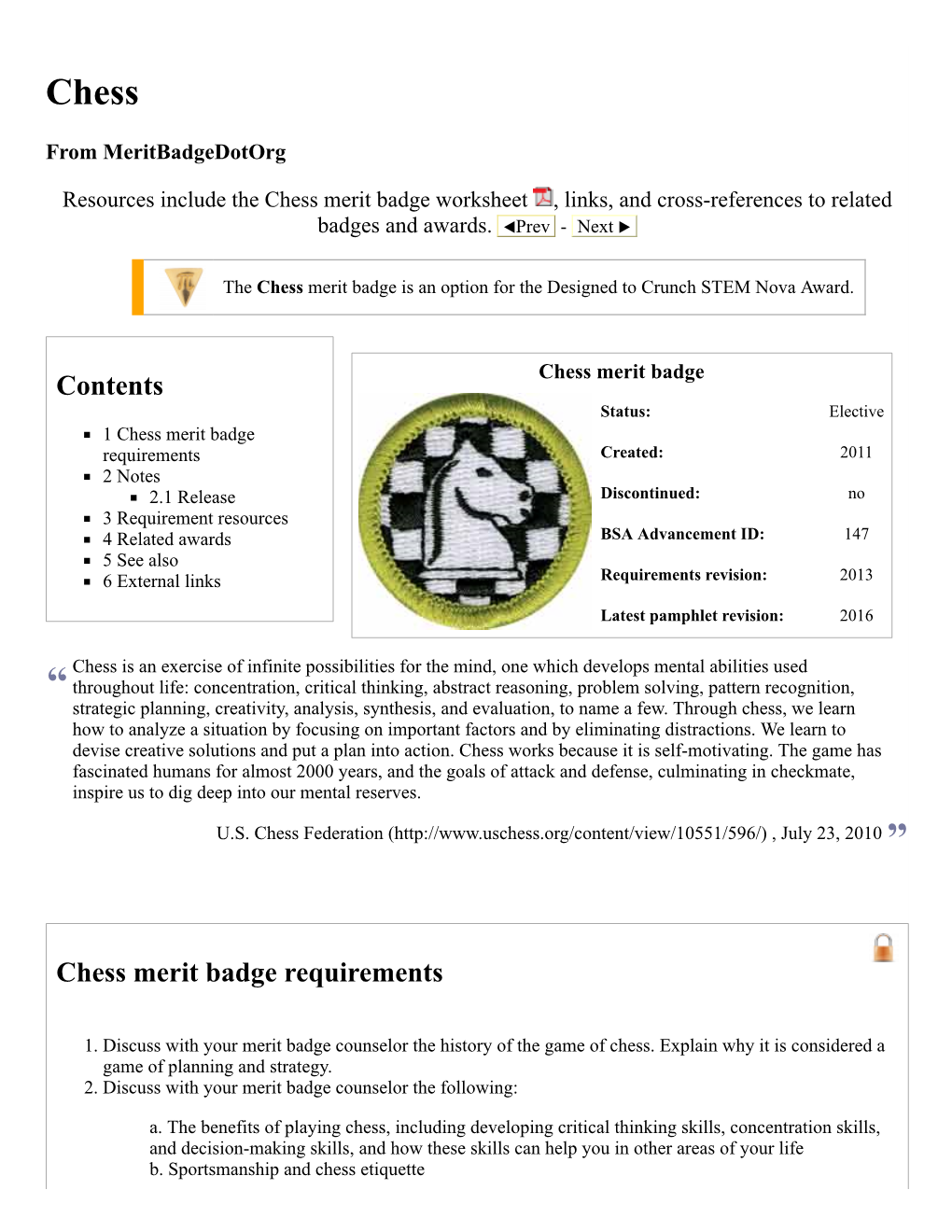 Contents Chess Merit Badge Requirements