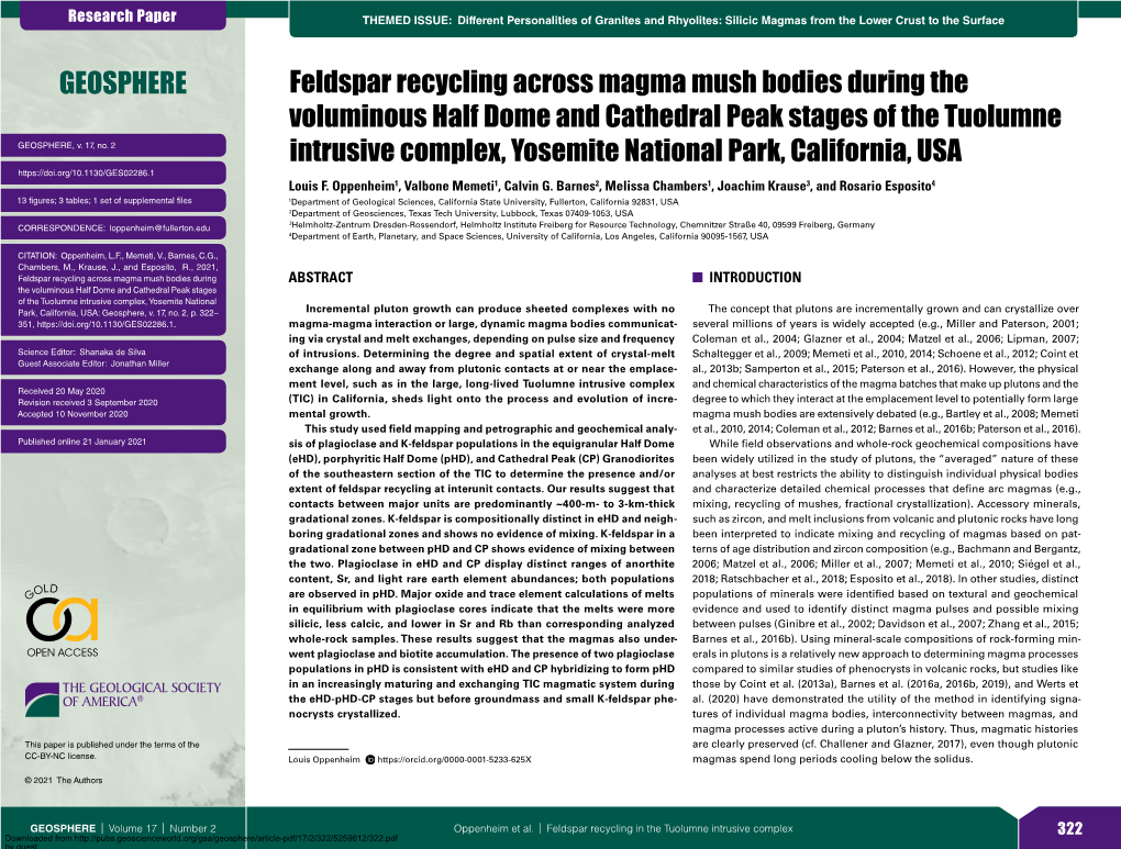 Feldspar Recycling Across Magma Mush Bodies During the Voluminous Half Dome and Cathedral Peak Stages of the Tuolumne Intrusive