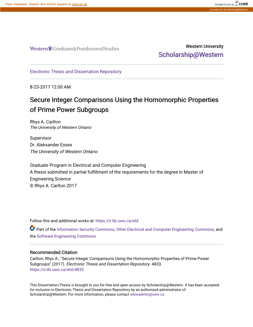 Secure Integer Comparisons Using the Homomorphic Properties of Prime Power Subgroups