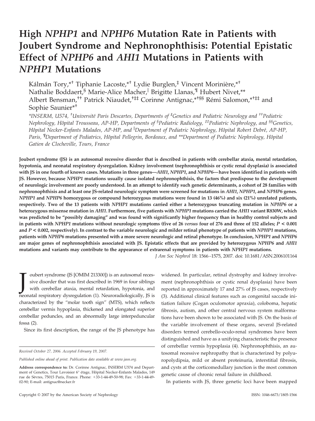 High NPHP1 and NPHP6 Mutation Rate in Patients With