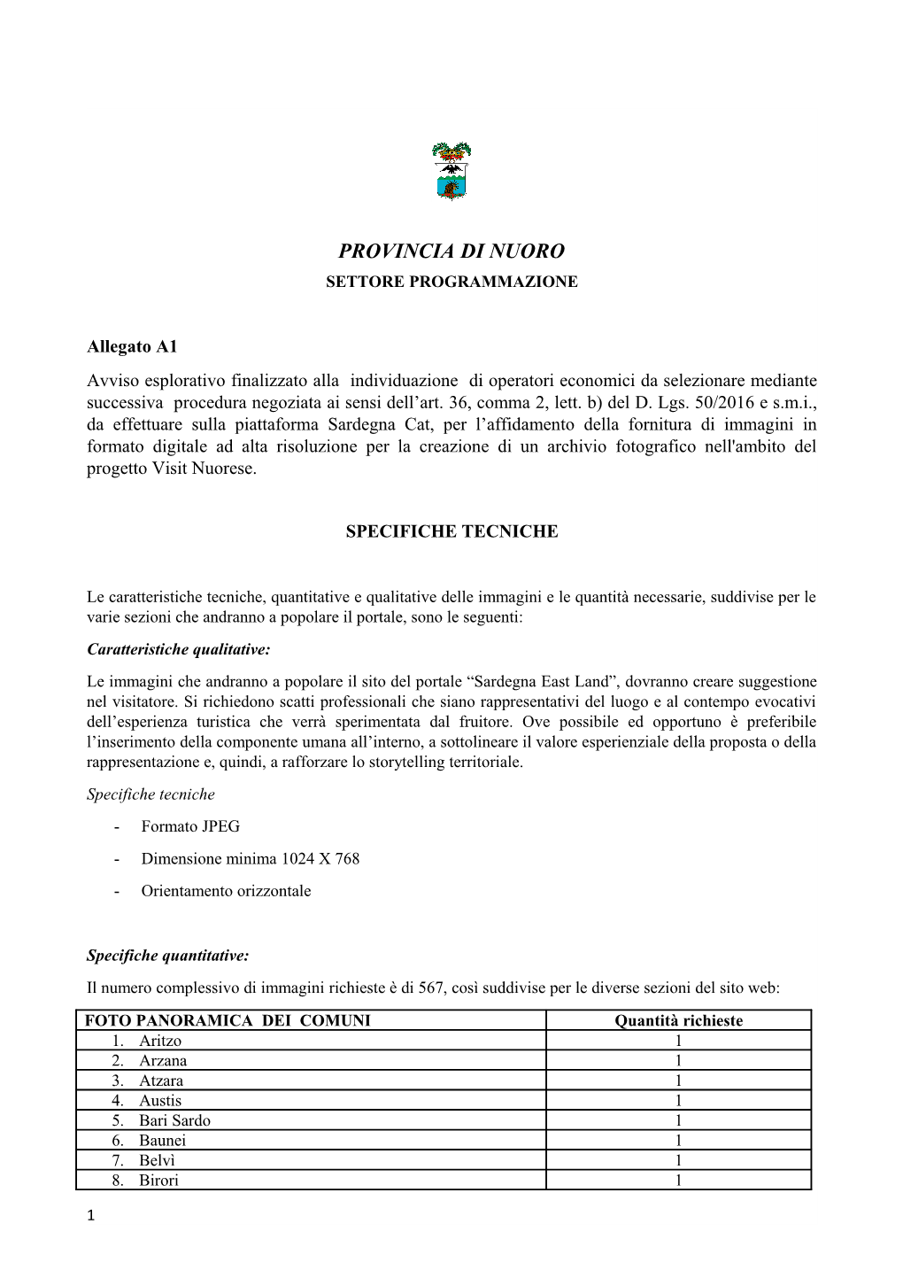 Provincia Di Nuoro Settore Programmazione