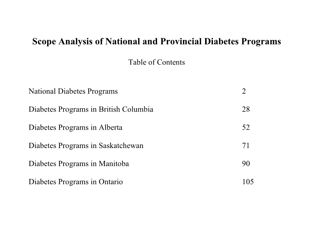 Scope Analysis of National and Provincial Diabetes Programs
