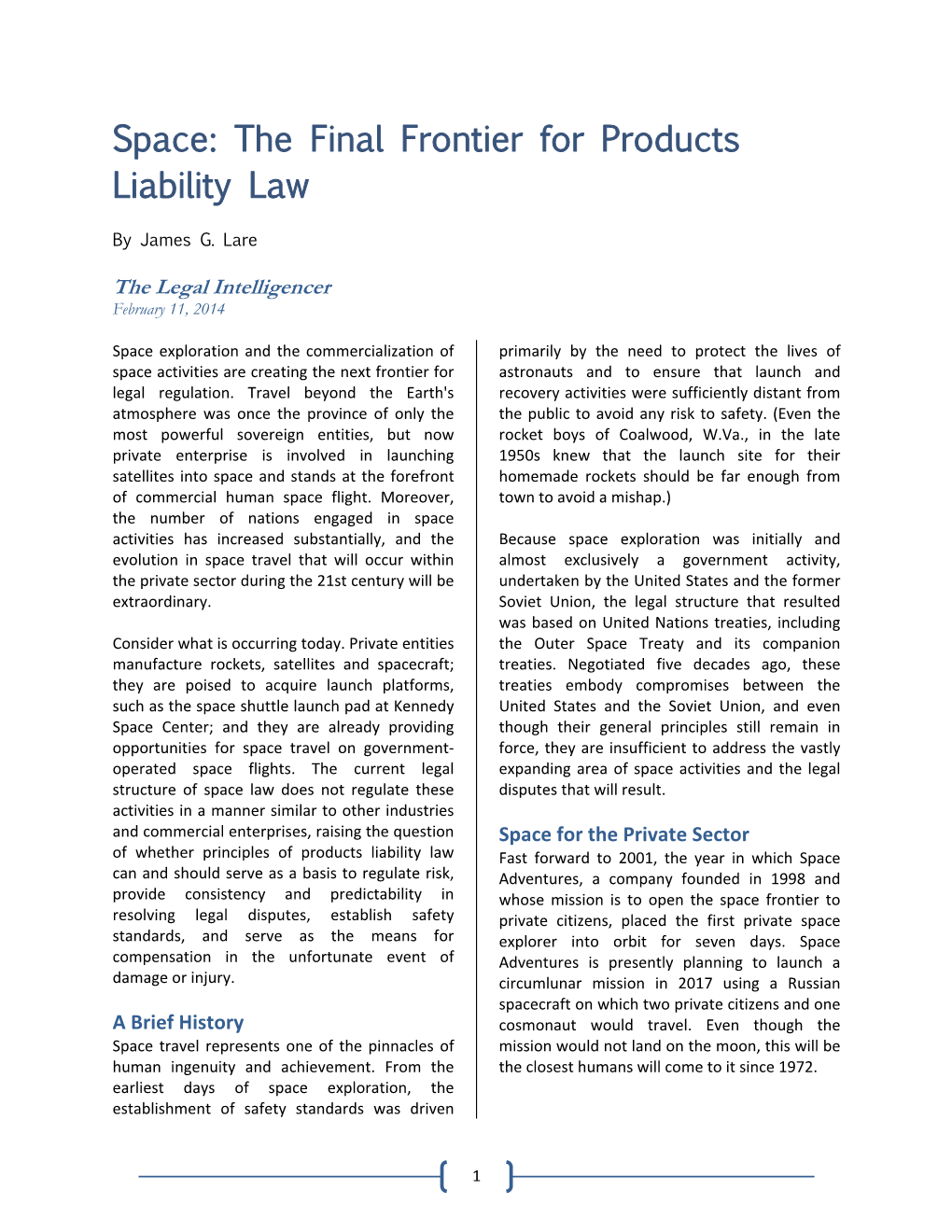 Space: the Final Frontier for Products Liability Law