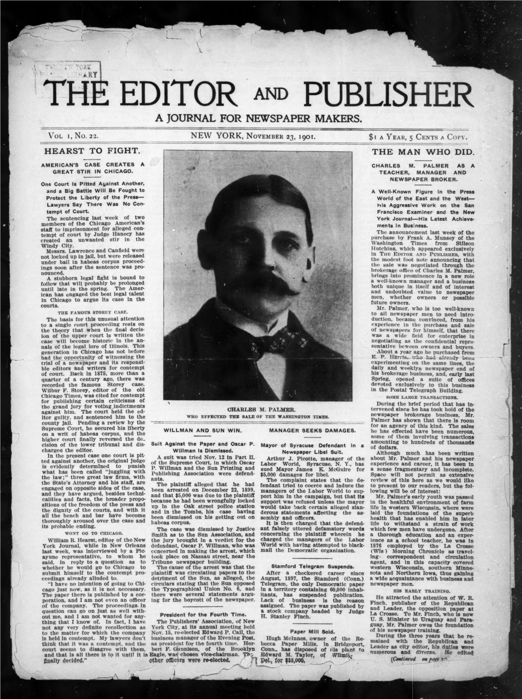 The Editor and Publisher 1901-11-23: Vol 1 Iss 22