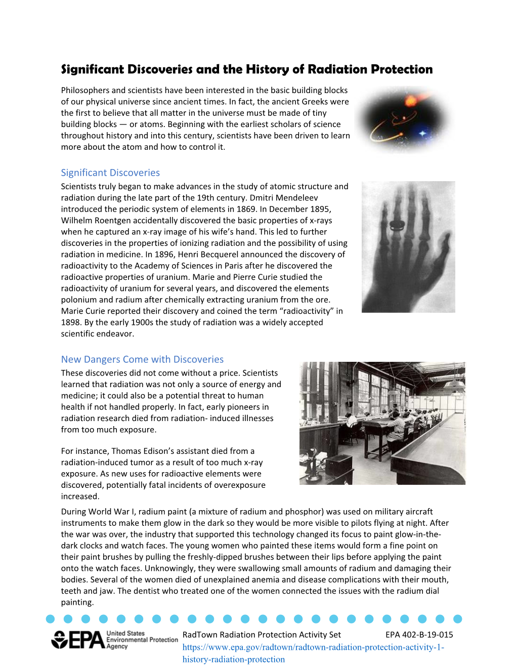 Significant Discoveries and the History of Radiation Protection