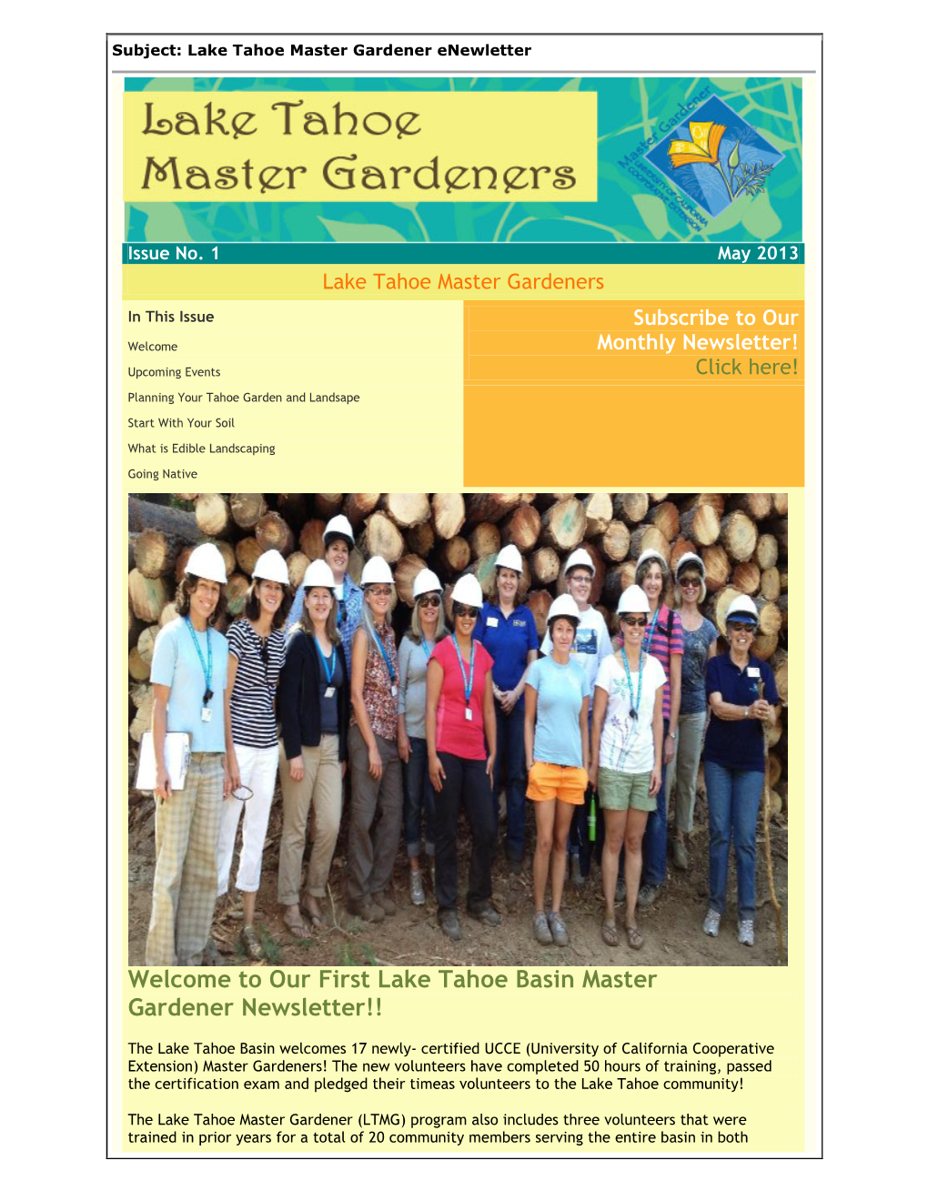 Our First Lake Tahoe Basin Master Gardener Newsletter!!