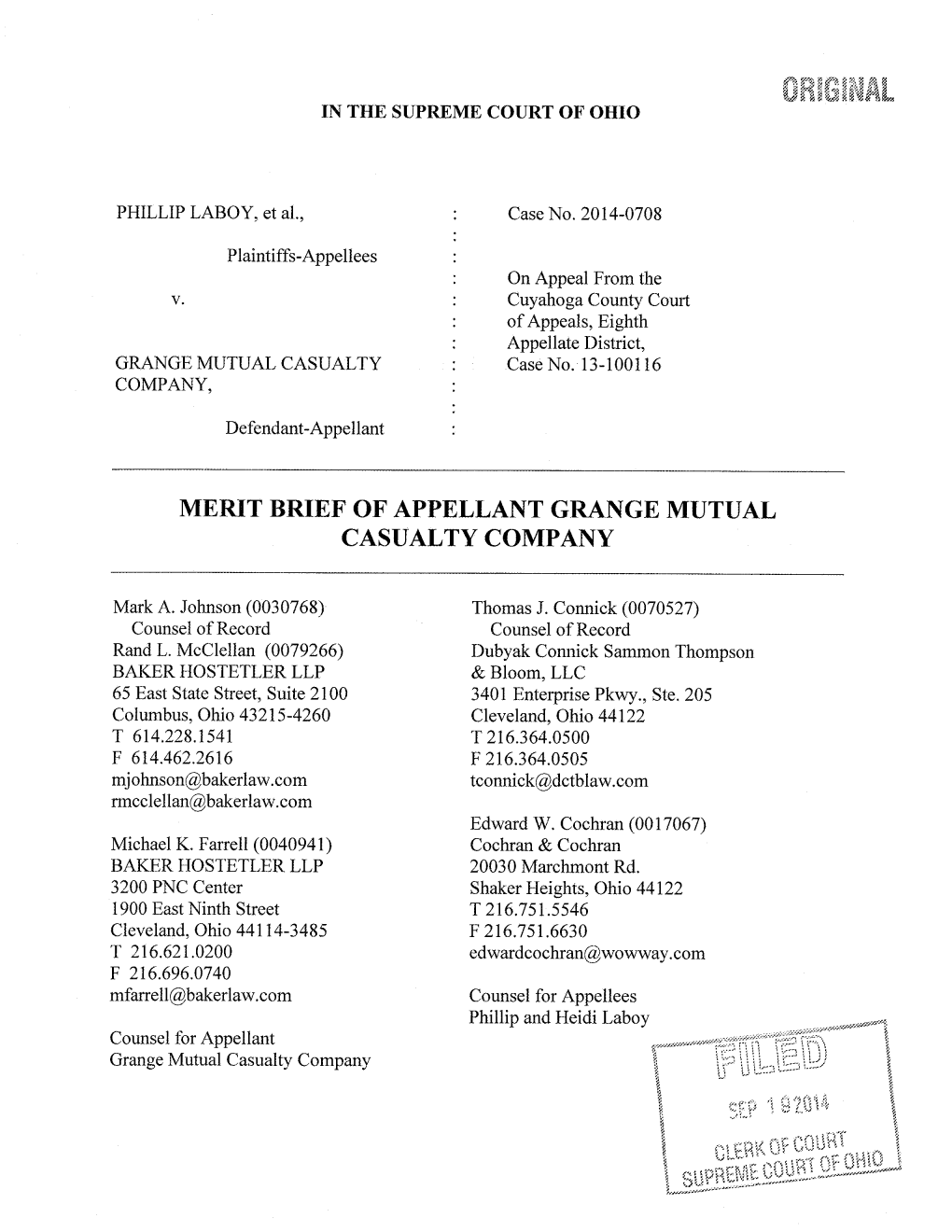 Merit Brief of Appellant Grange Mutual Casualty Company