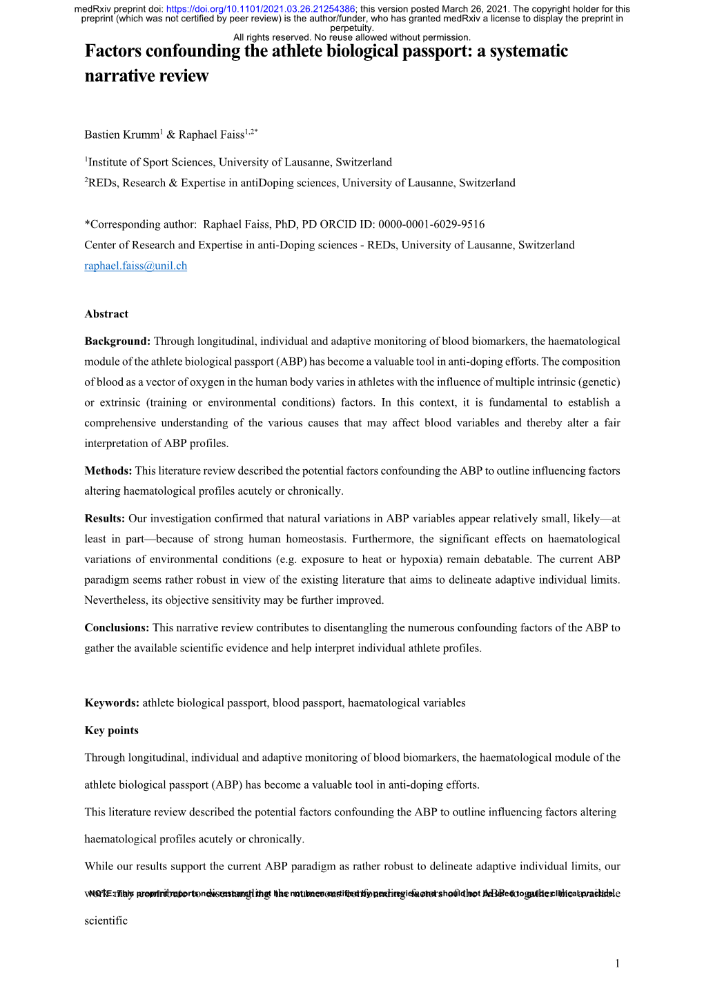 Factors Confounding the Athlete Biological Passport: a Systematic Narrative Review