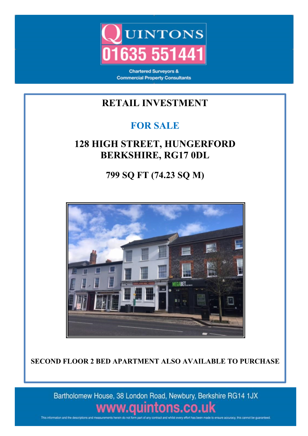 Retail Investment for Sale 128 High Street, Hungerford Berkshire, Rg17