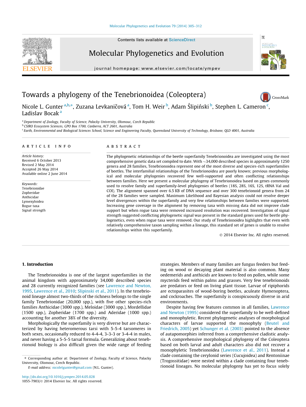 Towards a Phylogeny of the Tenebrionoidea (Coleoptera) ⇑ Nicole L