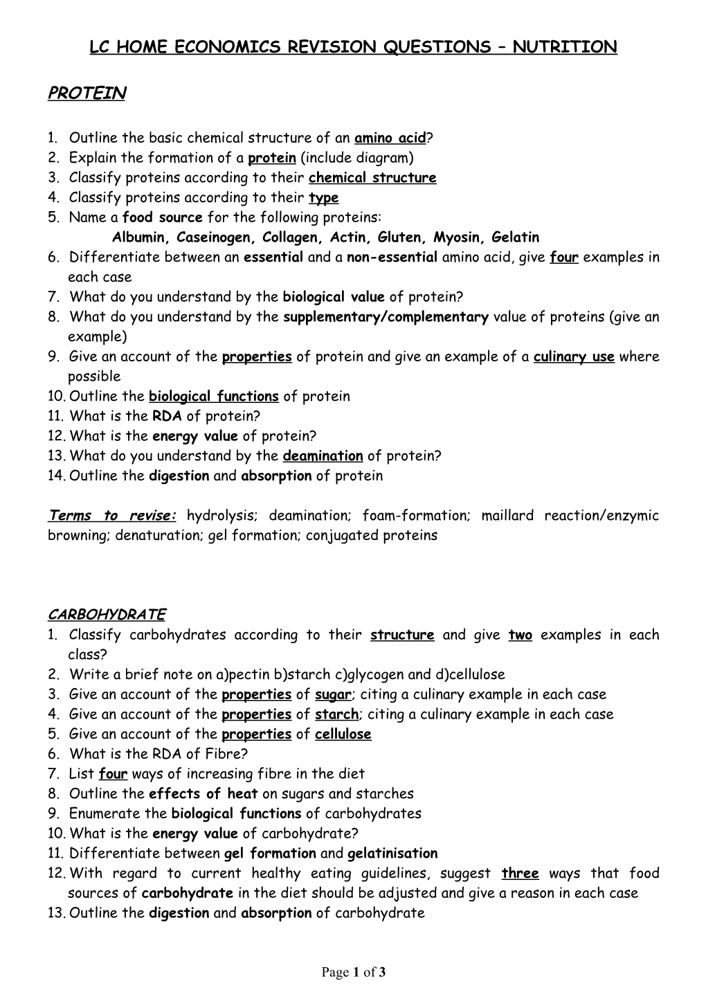 Lc Home Economics Revision Questions Nutrition