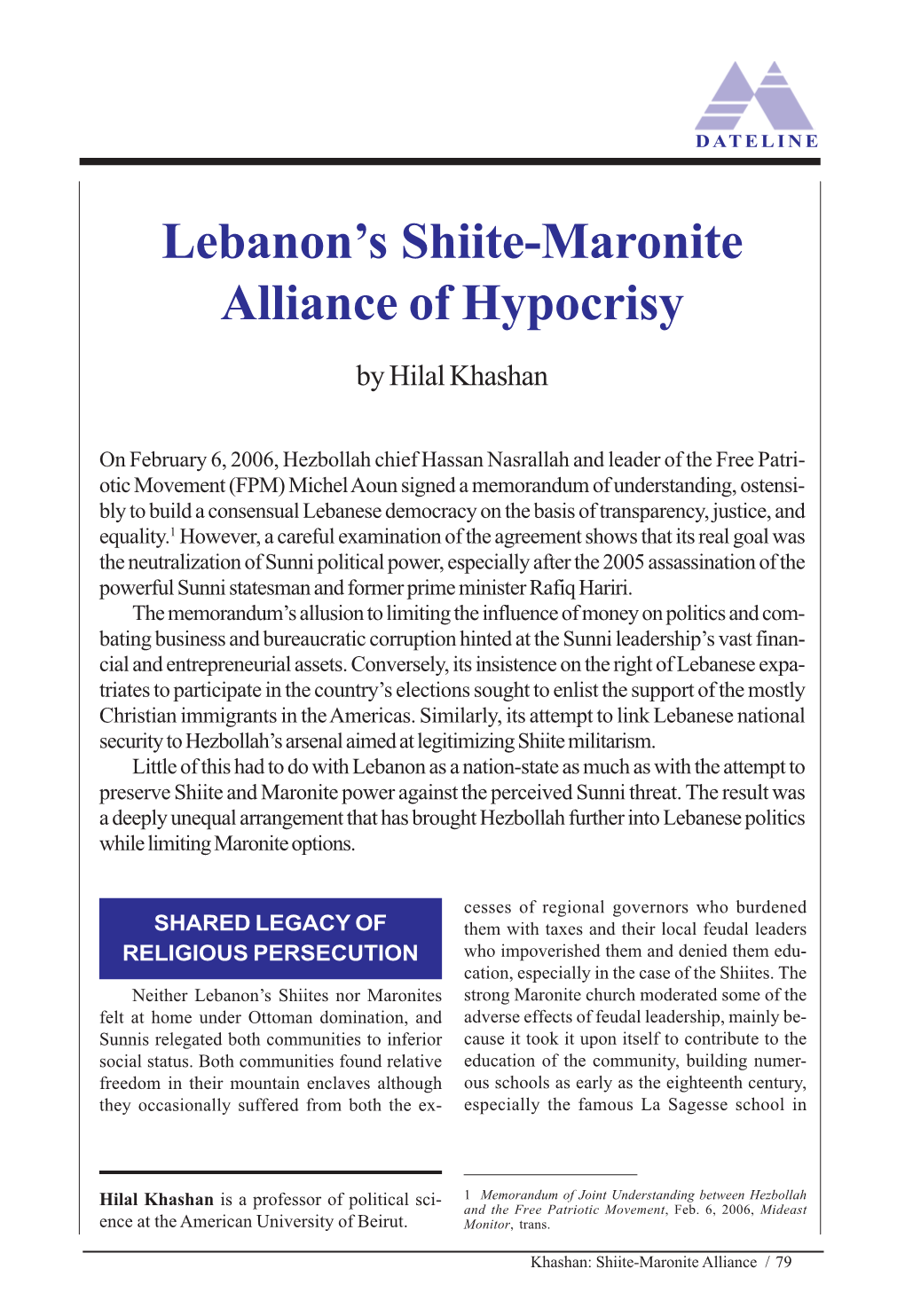 Lebanon's Shiite-Maronite Alliance of Hypocrisy