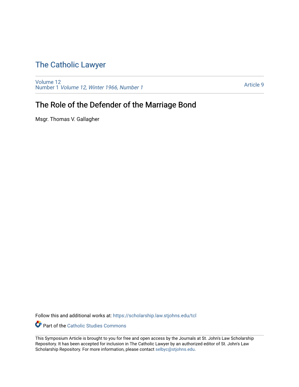 The Role of the Defender of the Marriage Bond