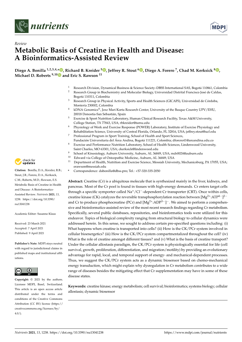 Metabolic Basis of Creatine in Health and Disease: a Bioinformatics-Assisted Review