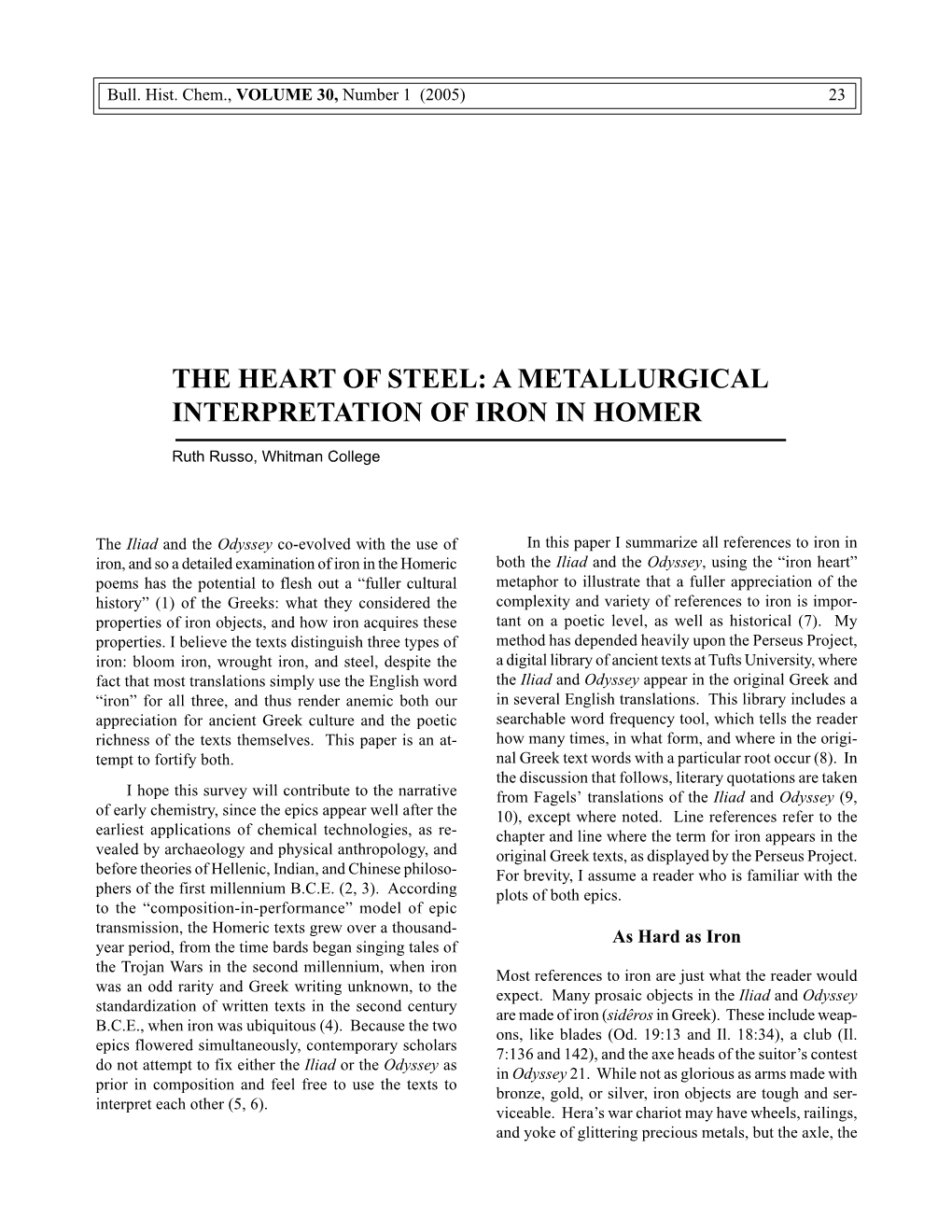 A Metallurgical Interpretation of Iron in Homer