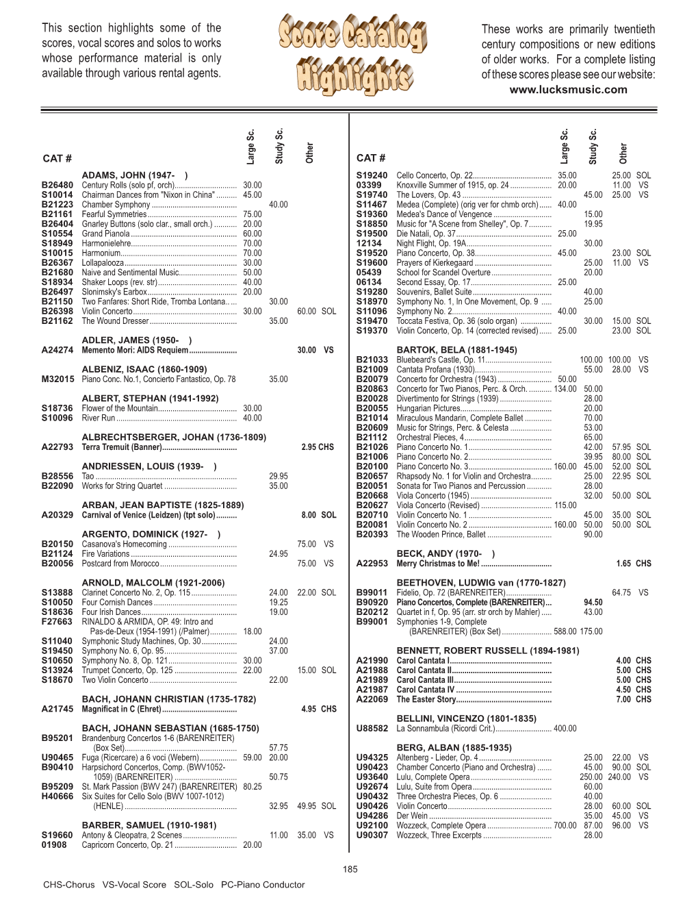 This Section Highlights Some of the Scores, Vocal Scores and Solos To