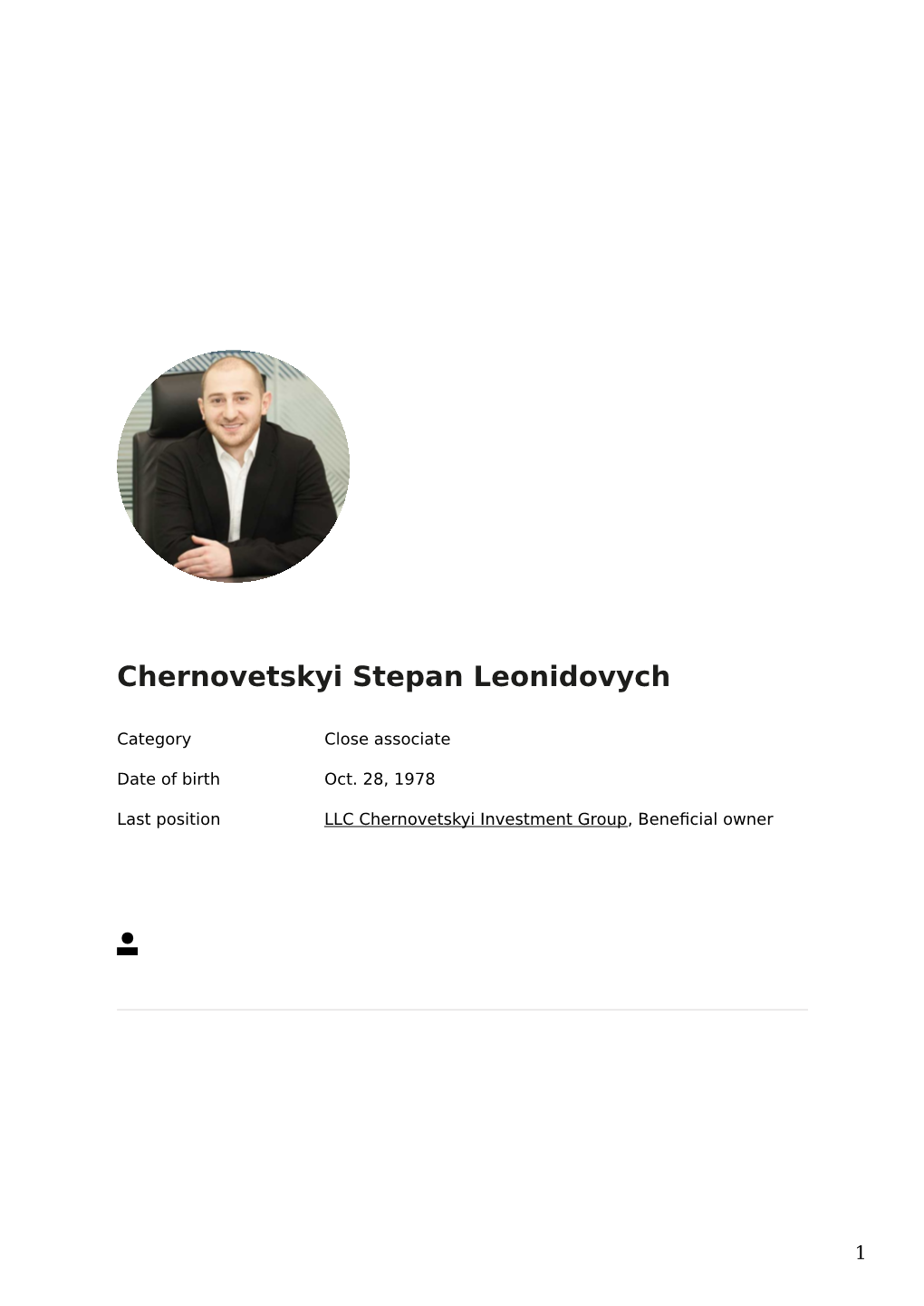 PEP: Dossier Chernovetskyi Stepan Leonidovych, LLC Chernovetskyi