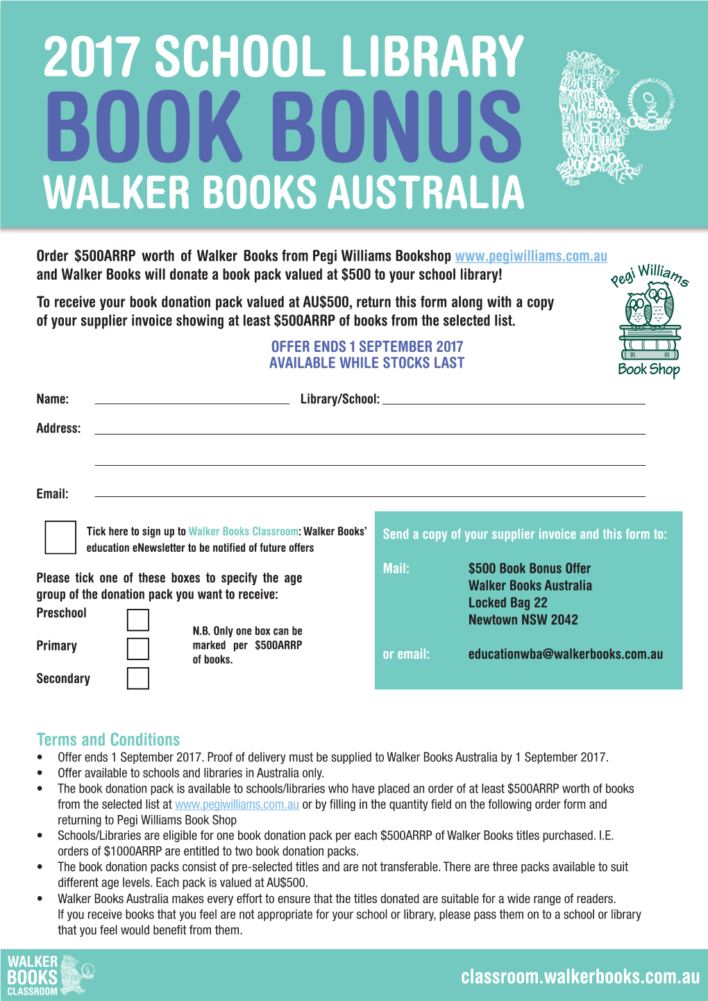 2017 School Library Book Bonus Walker Books Australia