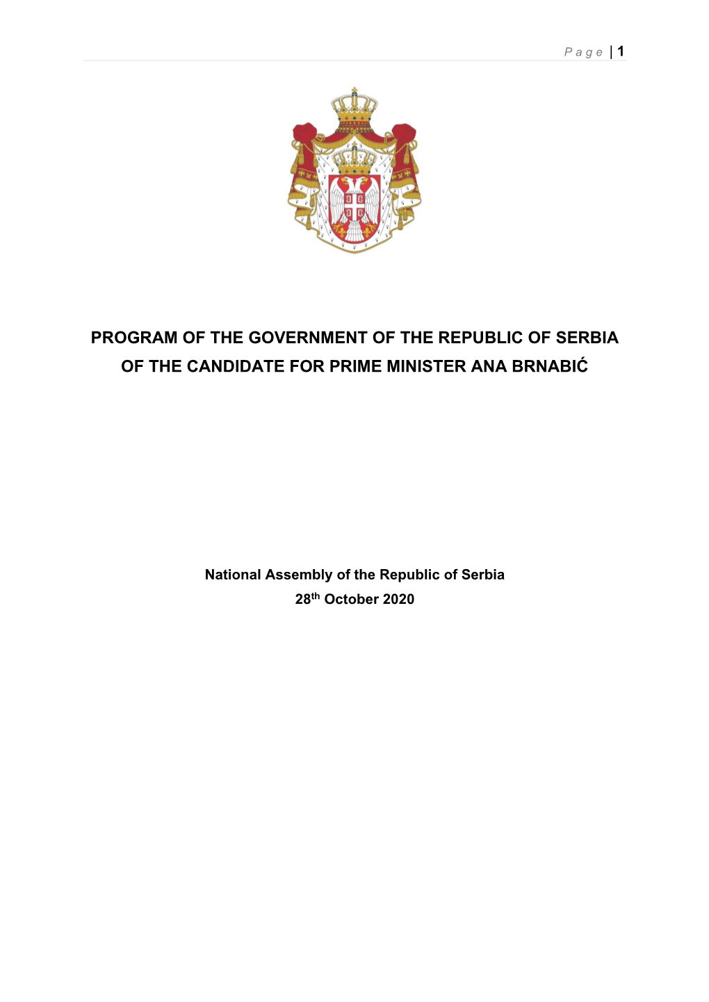Program of the Government of the Republic of Serbia of the Candidate for Prime Minister Ana Brnabić
