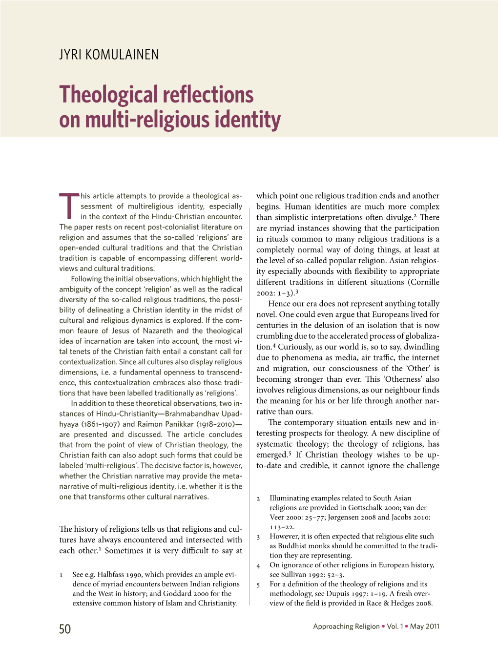 Theological Reflections on Multi-Religious Identity