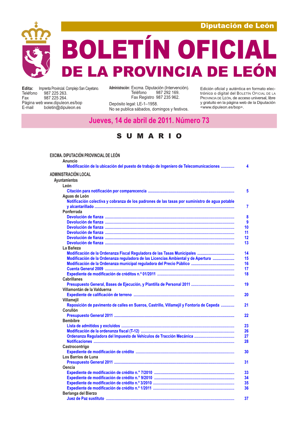 Boletín Oficial De La Provincia De León